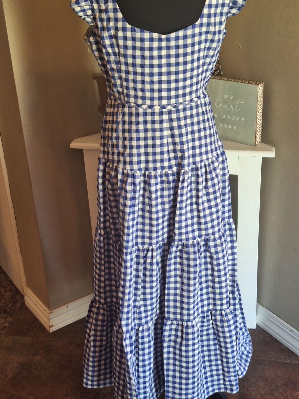 Farm Girl Kate Spade Blue and White Gingham Ruffle Dress Sz 8 - Picture 7 of 16